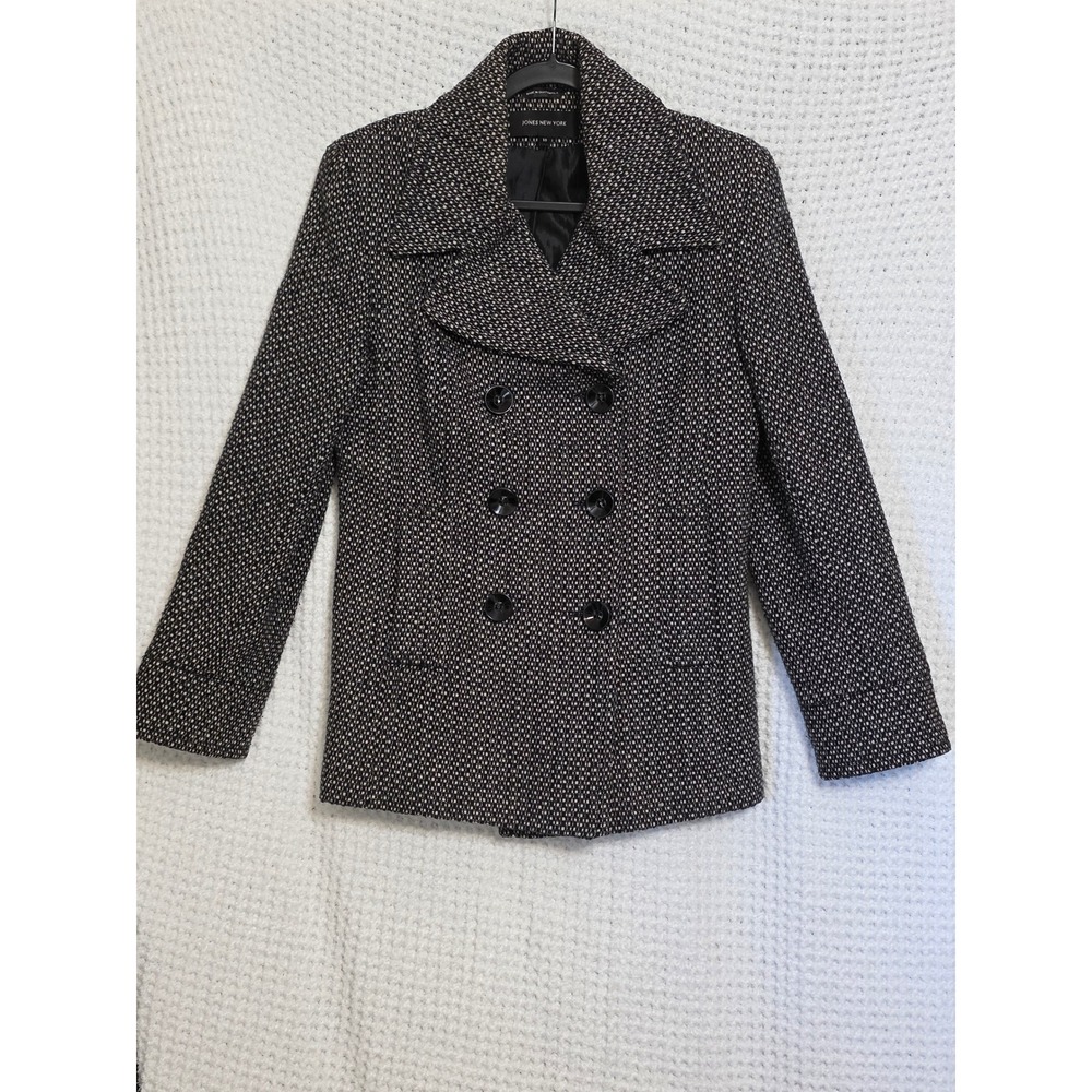 JONES NEW‎ YORK Women's Black & White Tweed Double Breasted Peacoat Size 10
